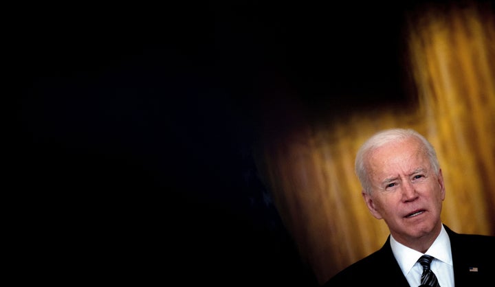 President Joe Biden speaks on the national vaccination efforts in the East Room of the White House on March 18.