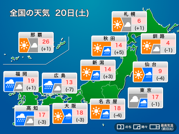 全国の天気 20日（土）