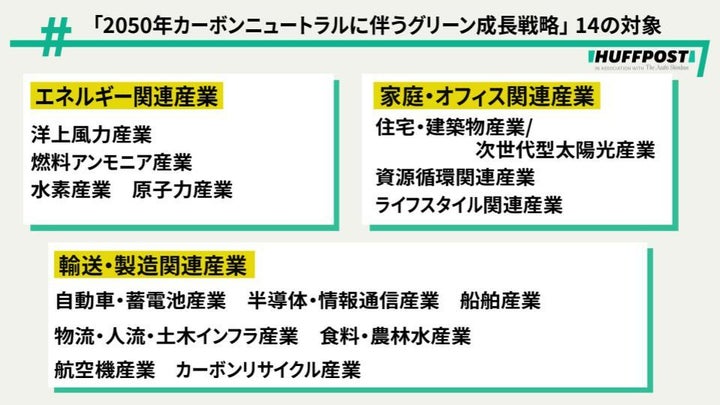 「2050年カーボンニュートラルに伴うグリーン成長戦略」14の対象