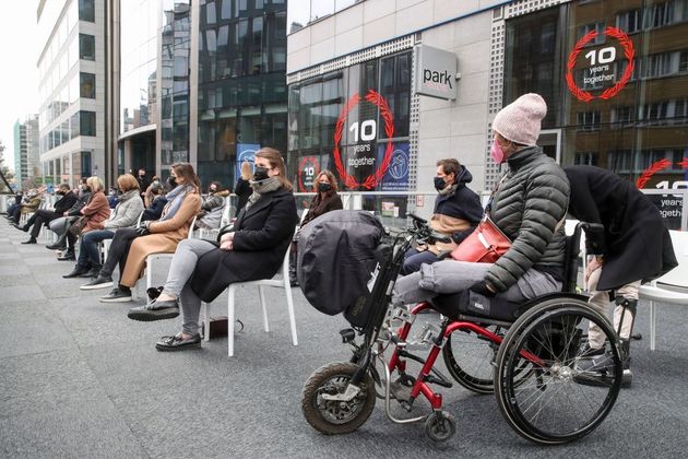 5 ans après, la cérémonie d'hommage aux victimes de l'attentat de Bruxelles, qui avait été revendiqué par Daech, le 22 mars 2021 à Bruxelles. (Photo by YVES HERMAN/POOL/AFP via Getty Images)