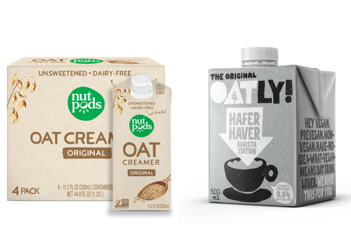 Oat milk-based coffee creamers from NutPods and Oatly.