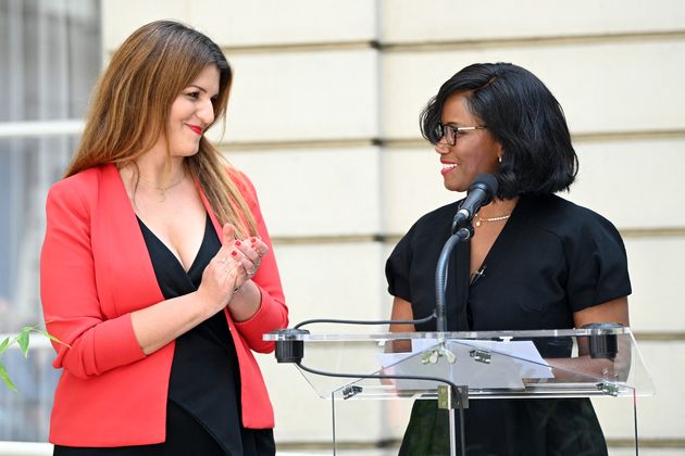 Les ministres déléguées Marlène Schiappa et Élisabeth Moreno, à Paris le 7 juillet 2020.