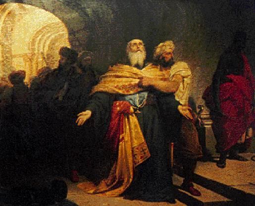 «Ο Πατριάρχης Γρηγορίος Ε΄ συρόμενος στην αγχόνη», Λεπτομέρεια από τον πίνακα του Νικηφόρου Λύτρα