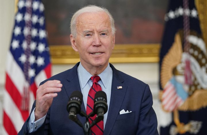 President Joe Biden speaks about the mass shooting at a grocery store in Colorado on Monday, calling for a ban on assault weapons and high-capacity magazines.