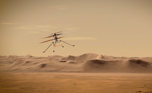 Au mois d'avril, la Nasa va tenter de faire voler un hélicoptère, Ingenuity, au-dessus de Mars (illustration non datée fournie en juillet 2020 par le Jet Propulsion Laboratory).