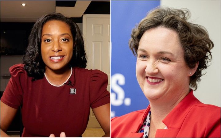 Rep. Katie Porter (D-Calif.), right, called Jennifer Carroll Foy a "once-in-a-lifetime candidate." She is the second member of Congress to endorse in Virginia's Democratic gubernatorial primary.