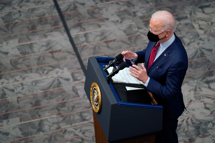 President Joe Biden speaks after a tour of the James Cancer Hospital and Solove Research Institute at The Ohio State Universi