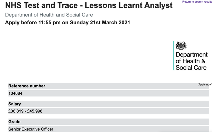 Test and Trace Job Advert