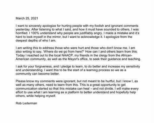 Rob Lederman's apology.