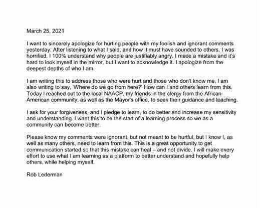 Rob Lederman's apology.