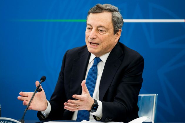 Italian Prime Minister Mario Draghi during a press conference, in Rome, Italy, 26 March 2021. ROBERTO...