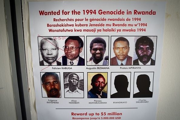 Αφίσα με τα ονόματα και τις φωτογραφίες των υπευθύνων για την Γενοκτονία της Ρουάντα.