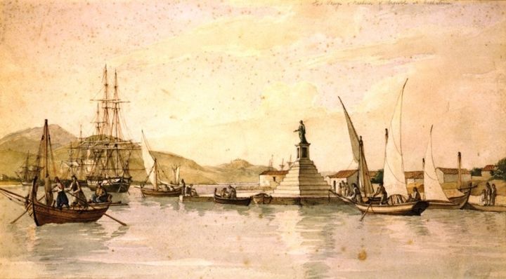Αργοστόλι. Το λιμάνι περίπου το 1820. Έργο του Joseph Cartwright. Φυλάσσεται στο Μουσείο Μπενάκη.