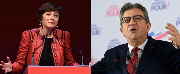 Carole Delga, présidente PS d'Occitanie et Jean-Luc Mélenchon, candidat LFI à la présidentielle