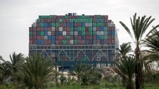  Giant Container Ship In Suez Canal Is On The Move