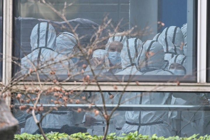 Members of the World Health Organization team investigating the origins of the coronavirus, visited the Hubei Center for animal disease control and prevention in Wuhan, China on February 2, 2021.