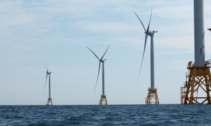 A photo of the Deepwater Wind offshore wind farm at Block Island on Aug. 14, 2016.