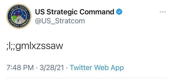 U.S. Strategic Command tweeted something on March 28 that looked like a cat had walked across the keyboard.