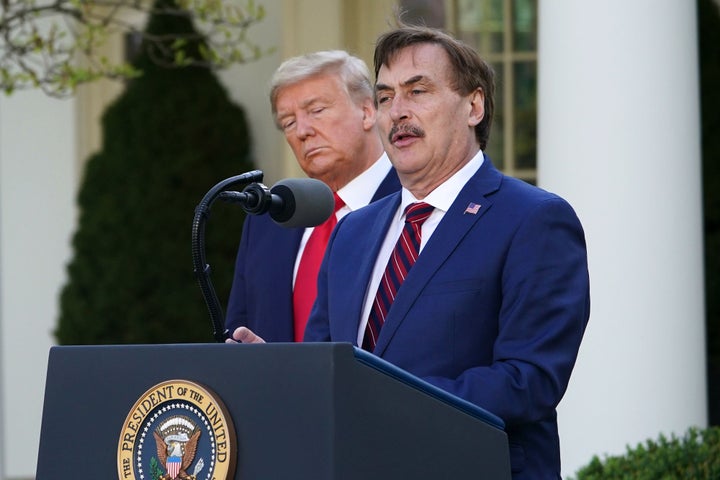 "Boy, do you sell those pillows," then-President Donald Trump praised MyPillow CEO Mike Lindell during a coronavirus briefing in the White House Rose Garden a year ago.