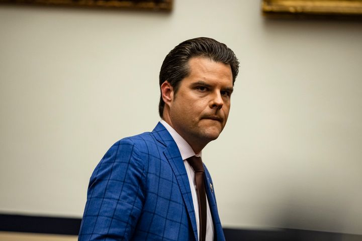 Rep. Matt Gaetz (R-Fla.) arrives for a House Armed Services subcommittee hearing on Dec. 9.