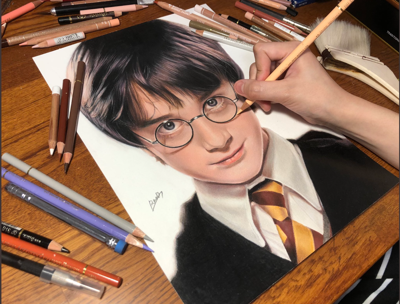 本物そっくり色鉛筆で描いたハリー・ポッターがリアルすぎて衝撃的