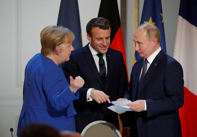 Μέρκελ, Πούτιν, Μακρόν στη σύνοδο Κορυφής στο Ελιζέ με θέμα την Ουκρανία (Δεκέμβριος 2019) 