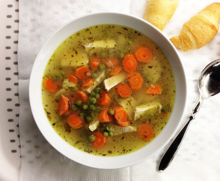 Chicken soup is easy to digest and hydrating.