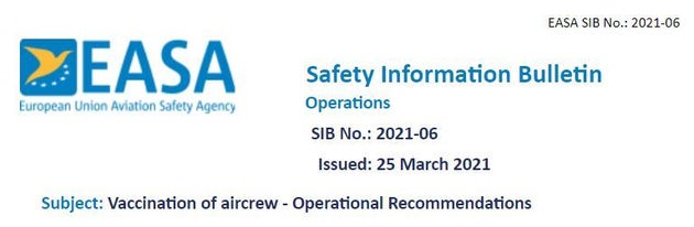 Η επιστολή της ΕΑSA που έλαβε (και) η Αθήνα, με θέμα τον εμβολιασμό των πληρωμάτων που εργάζονται στην Πολιτική Αεροπορία.