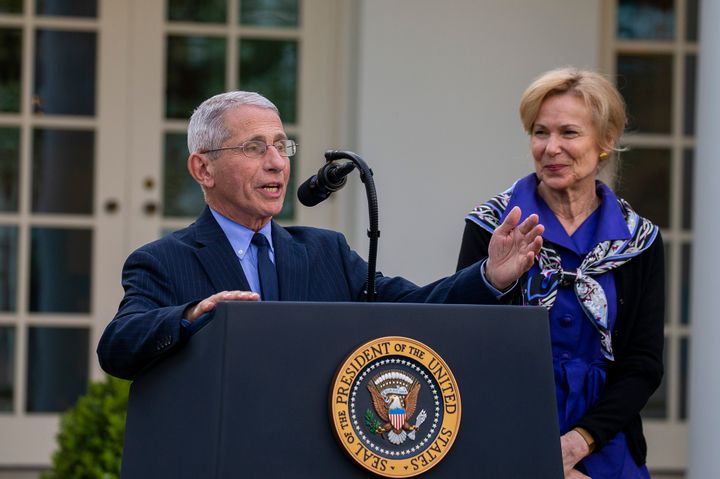 Anthony Fauci and Deborah Birx speak in the Rose Garden on March 29, 2020, during the onset of the COVID-19 pandemic in the U.S.