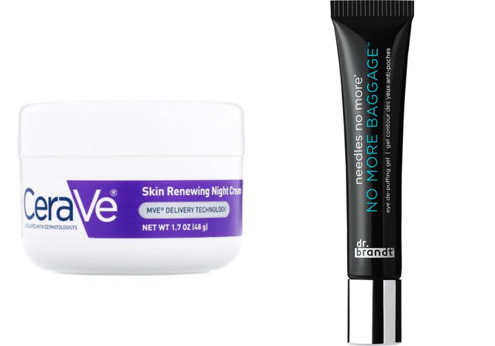 Left to right: <a href="https://amzn.to/3hDwH4X" target="_blank" role="link" class=" js-entry-link cet-external-link" data-vars-item-name="CeraVe Skin Renewing Night Cream" data-vars-item-type="text" data-vars-unit-name="606619b9c5b6e333d13f07bc" data-vars-unit-type="buzz_body" data-vars-target-content-id="https://amzn.to/3hDwH4X" data-vars-target-content-type="url" data-vars-type="web_external_link" data-vars-subunit-name="article_body" data-vars-subunit-type="component" data-vars-position-in-subunit="24">CeraVe Skin Renewing Night Cream</a>, <a href="https://go.skimresources.com/?id=38395X987171&xs=1&xcust=KristenAikenDarkCircles-606619b9c5b6e333d13f07bc&url=https%3A%2F%2Fwww.ulta.com%2Fp%2Fneedles-no-more-no-more-baggage-xlsImpprod16841027" target="_blank" role="link" class=" js-entry-link cet-external-link" data-vars-item-name="Dr. Brandt Needles No More No More Baggage" data-vars-item-type="text" data-vars-unit-name="606619b9c5b6e333d13f07bc" data-vars-unit-type="buzz_body" data-vars-target-content-id="https://go.skimresources.com/?id=38395X987171&xs=1&xcust=KristenAikenDarkCircles-606619b9c5b6e333d13f07bc&url=https%3A%2F%2Fwww.ulta.com%2Fp%2Fneedles-no-more-no-more-baggage-xlsImpprod16841027" data-vars-target-content-type="url" data-vars-type="web_external_link" data-vars-subunit-name="article_body" data-vars-subunit-type="component" data-vars-position-in-subunit="25">Dr. Brandt Needles No More No More Baggage</a>
