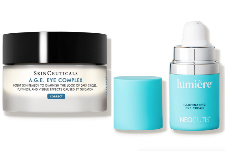 Left to right: <a href="https://www.skinceuticals.com/a.g.e.-eye-complex-for-dark-circles-635494358001.html" target="_blank" rel="noopener noreferrer">SkinCeuticals A.G.E. Eye Complex</a>, <a href="https://www.neocutis.com/product/lumiere/" target="_blank" rel="noopener noreferrer">Neocutis Lumi&egrave;re Illuminating Eye Cream</a>