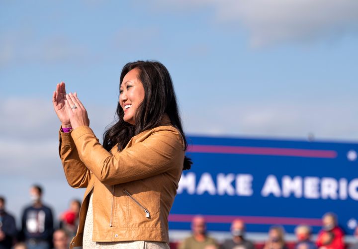Minnesota Republican Party chair Jennifer Carnahan, shown here at a Sept. 18 rally for President Donald Trump at the Bemidji Regional Airport, has accused a fellow Minnesota Republican of trying to harm a new GOP fundraising platform.