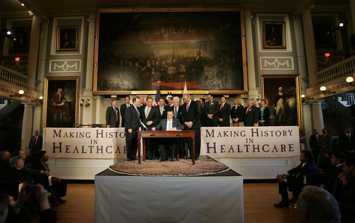 Mitt Romney's most lasting policy accomplishment was the quasi-universal health care he signed as governor of Massachusetts. At the 2006 signing ceremony, he was happy to show off the partnership that made it possible, even though the partner was liberal Democratic Sen. Ted Kennedy. 