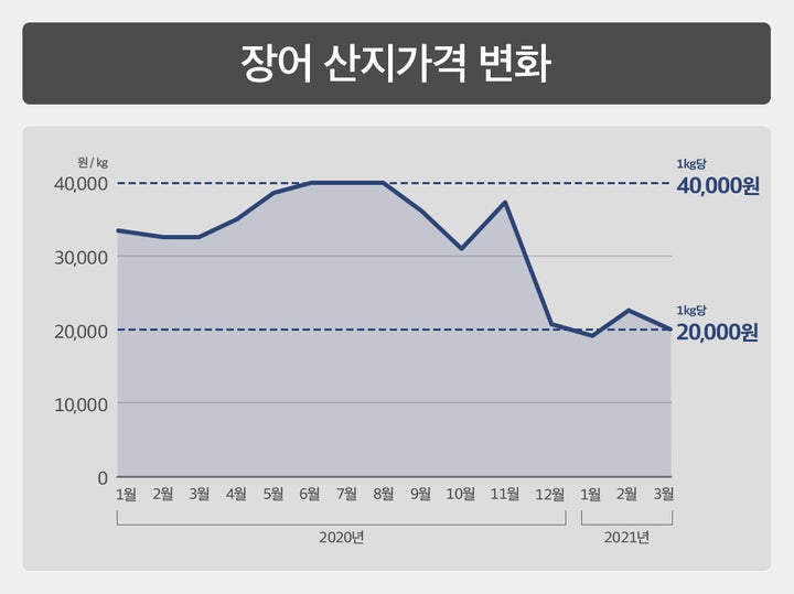 장어 산지가격 변화 그래프