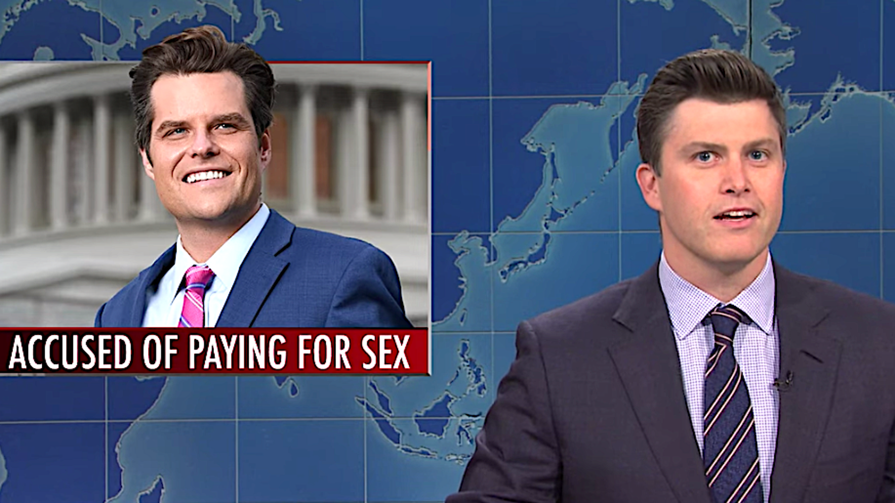 Colin Jost does a scratch ‘Weekend Update’ removal of Look-Alike Matt Gaetz