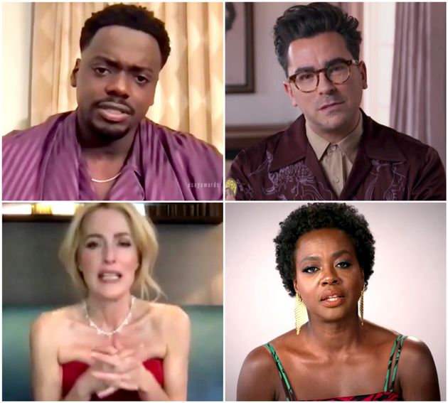 SAG Awards winners (clockwise) Daniel Kaluuya, Daniel Levy, Gillian Anderson and Viola Davis.