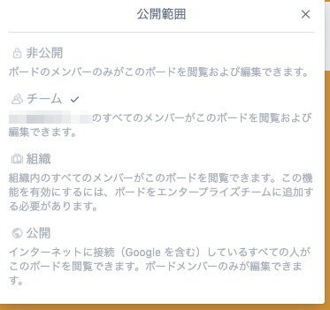 「Trello」で公開範囲を設定する際の選択画面