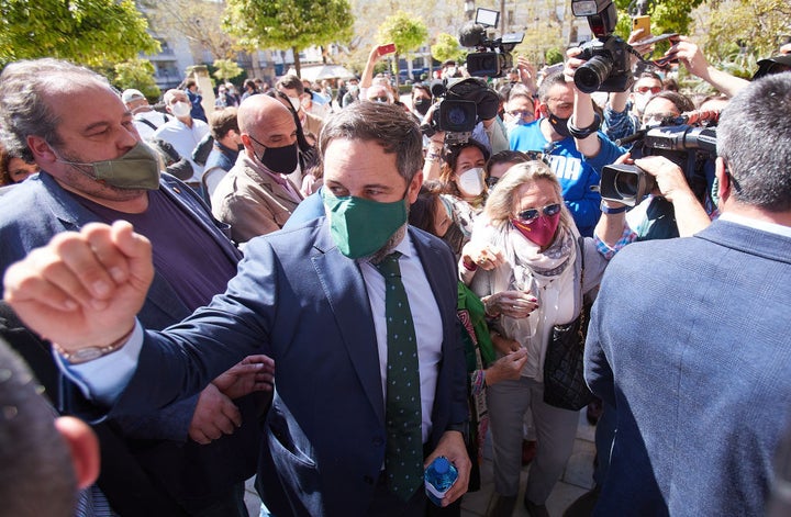 El líder de Vox, Santiago Abascal, en un mitin en Sevilla el pasado 17 de marzo.