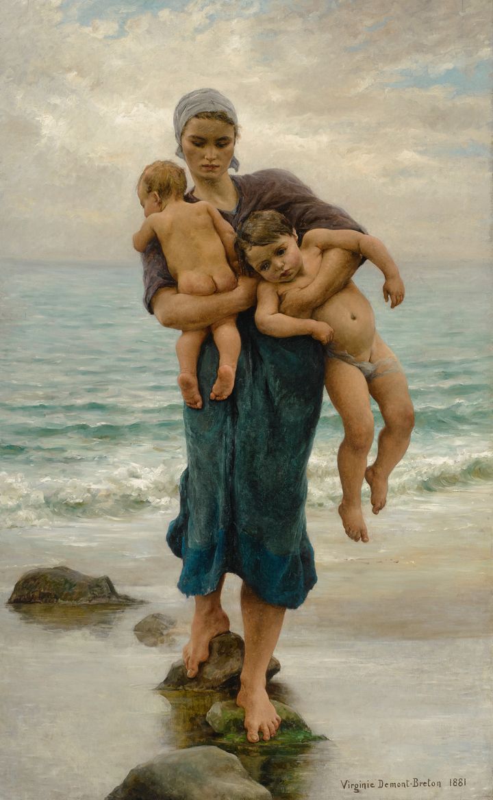 'Femme de pêcheur venant de baigner ses enfants', cuadro de Virginie Demont-Breton (1881).