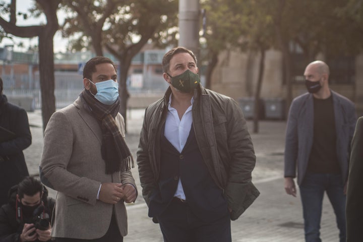 Santiago Abascal e Ignacio Garriga en un acto en Barcelona.
