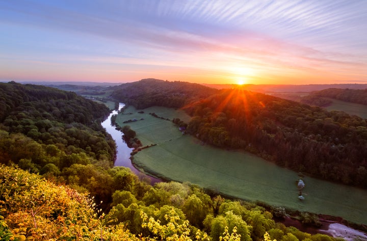 Sunrise over the River Wye in Gloucestershire, England.