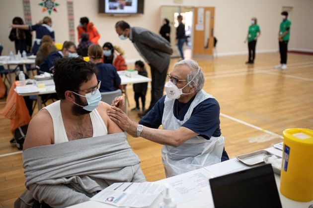 A vaccination centre set up at the Karimia Institute Islamic centre and Mosque in Nottingham. 