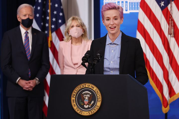 Megan Rapinoe spoke on Equal Pay Day with President Joe Biden and first lady Jill Biden at the White House, calling for the passage of the Paycheck Fairness Act.