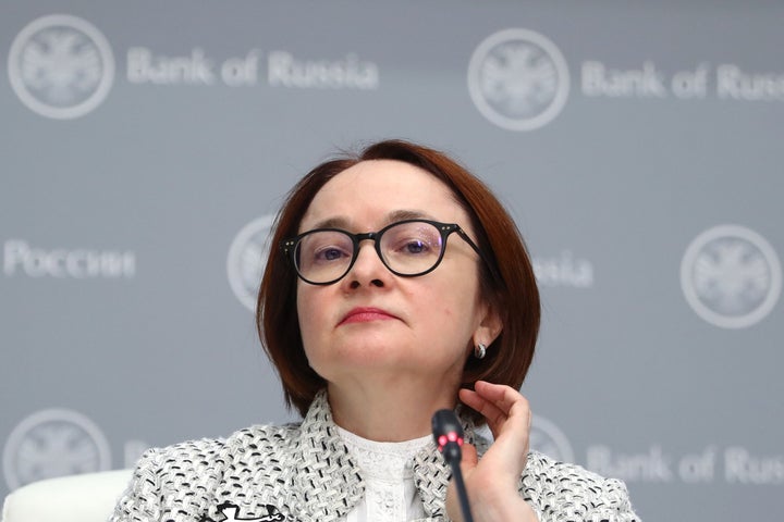 MOSCOW, RUSSIA FEBRUARY 7, 2020: Russian Central Bank Governor Elvira Nabiullina gives a press conference to sum up a board meeting on monetary policy. Stanislav Krasilnikov/TASS (Photo by Stanislav Krasilnikov\TASS via Getty Images)