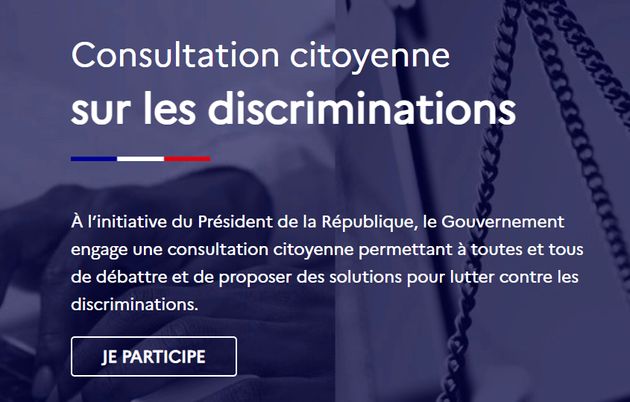 Capture de la plateforme gouvernementale pour consulter les citoyens sur la lutte contre les discriminations