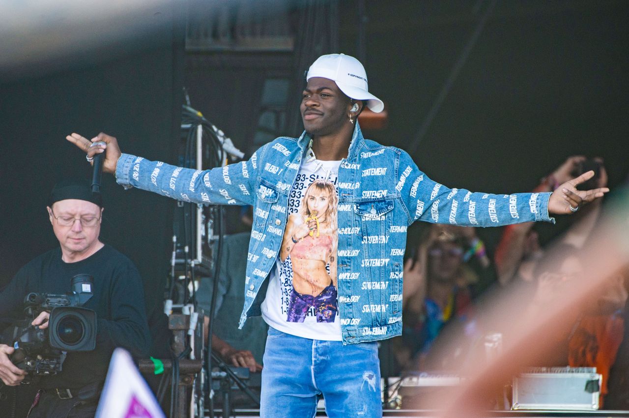 Lil Nas X performs at the Pyramid Stage at Glastonbury Festival, the same day he came out