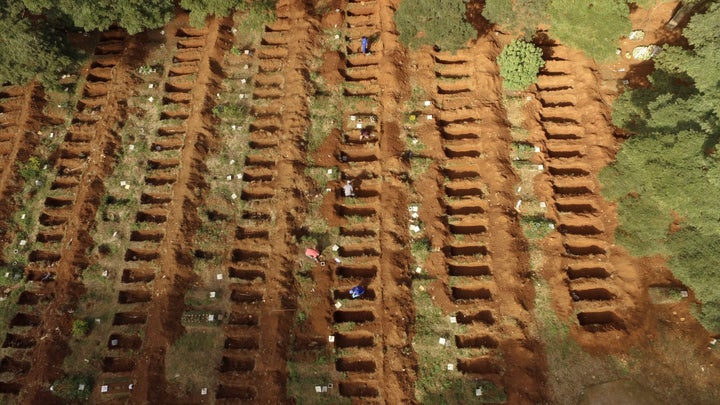 SAO PAULO, BRAZIL - APRIL 8: A view of graves dug for victims who died of the novel coronavirus (Covid-19) pandemic in Sao Pa