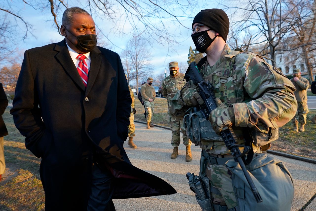 Secretary of Defense Lloyd Austin visits National Guard troops deployed at the U.S. Capitol on Jan. 29, 2021.