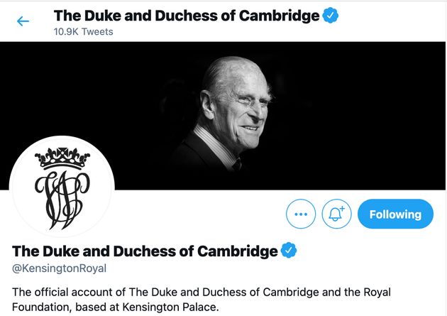 A shot of Prince William and Kate Middleton's Twitter account changes. 