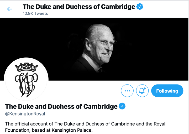 A shot of Prince William and Kate Middleton's Twitter account changes. 